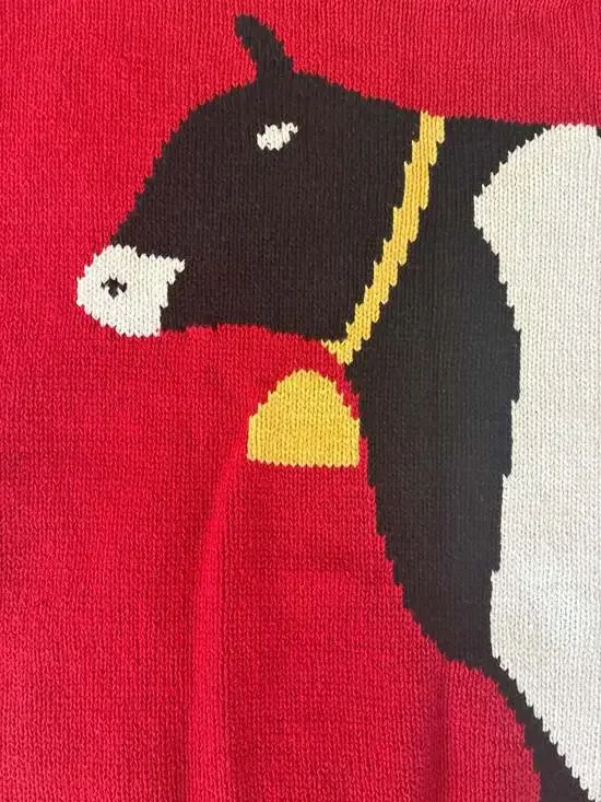 Vintage 80s J.G. Hook Red Knit Cow Graphic Short Sleeve Sweater Medium - Picture 4 of 11